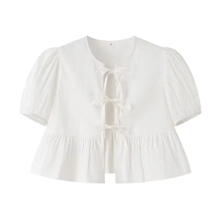 Kvinnors Ruffle Crop Top med Framtid Rosett i Svart/Vit