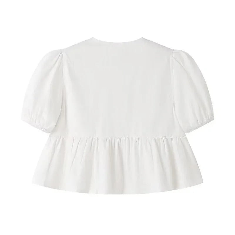 Kvinnors Ruffle Crop Top med Framtid Rosett i Svart/Vit