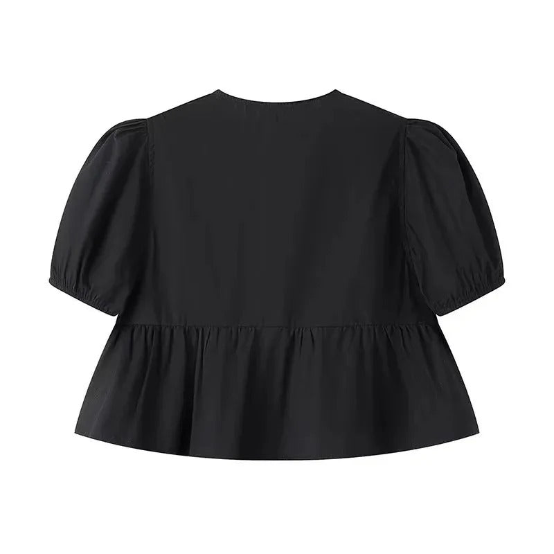 Kvinnors Ruffle Crop Top med Framtid Rosett i Svart/Vit