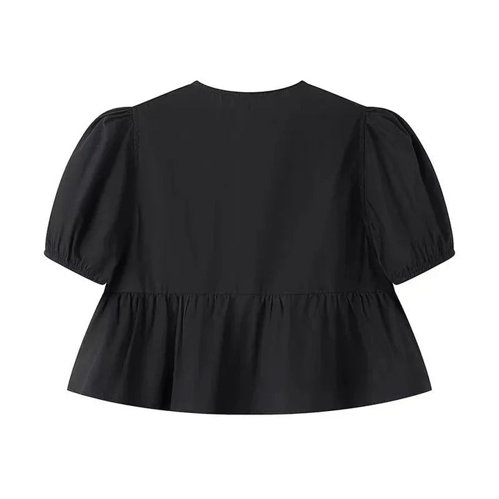 Kvinnors Ruffle Crop Top med Framtid Rosett i Svart/Vit