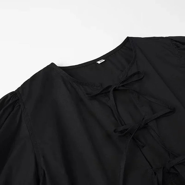 Kvinnors Ruffle Crop Top med Framtid Rosett i Svart/Vit
