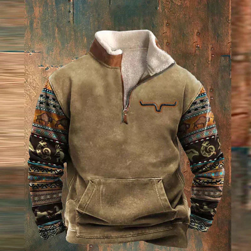 Sweatshirt med halv dragkedja - Varm fleecefodrad tröja med kvarts dragkedja för herrar för vintern
