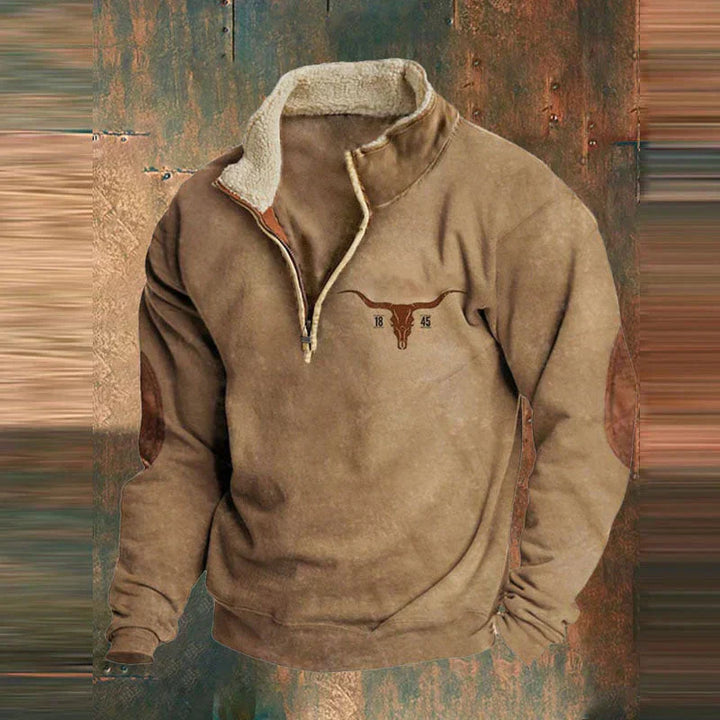 Sweatshirt med halv dragkedja - Varm fleecefodrad tröja med kvarts dragkedja för herrar för vintern