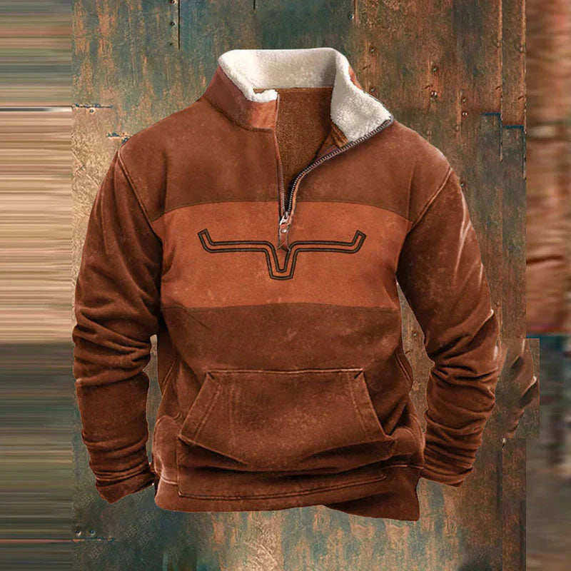 Sweatshirt med halv dragkedja - Varm fleecefodrad tröja med kvarts dragkedja för herrar för vintern