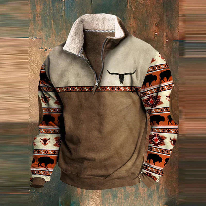 Sweatshirt med halv dragkedja - Varm fleecefodrad tröja med kvarts dragkedja för herrar för vintern