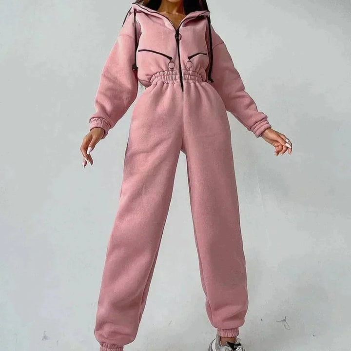 Sweatshirt-overall | Med huva | Rynkad midja | Casual overall | Damoverall