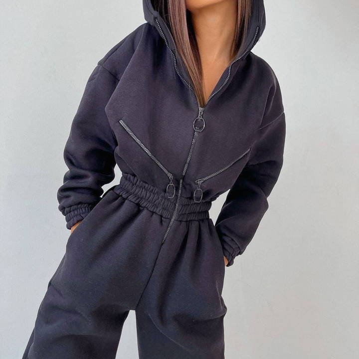 Sweatshirt-overall | Med huva | Rynkad midja | Casual overall | Damoverall