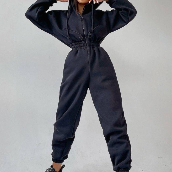 Sweatshirt-overall | Med huva | Rynkad midja | Casual overall | Damoverall