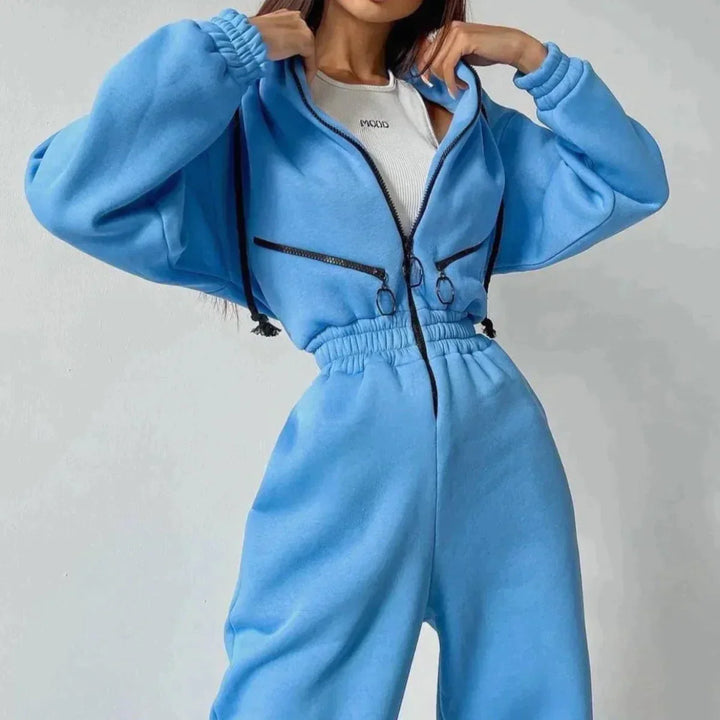 Sweatshirt-overall | Med huva | Rynkad midja | Casual overall | Damoverall