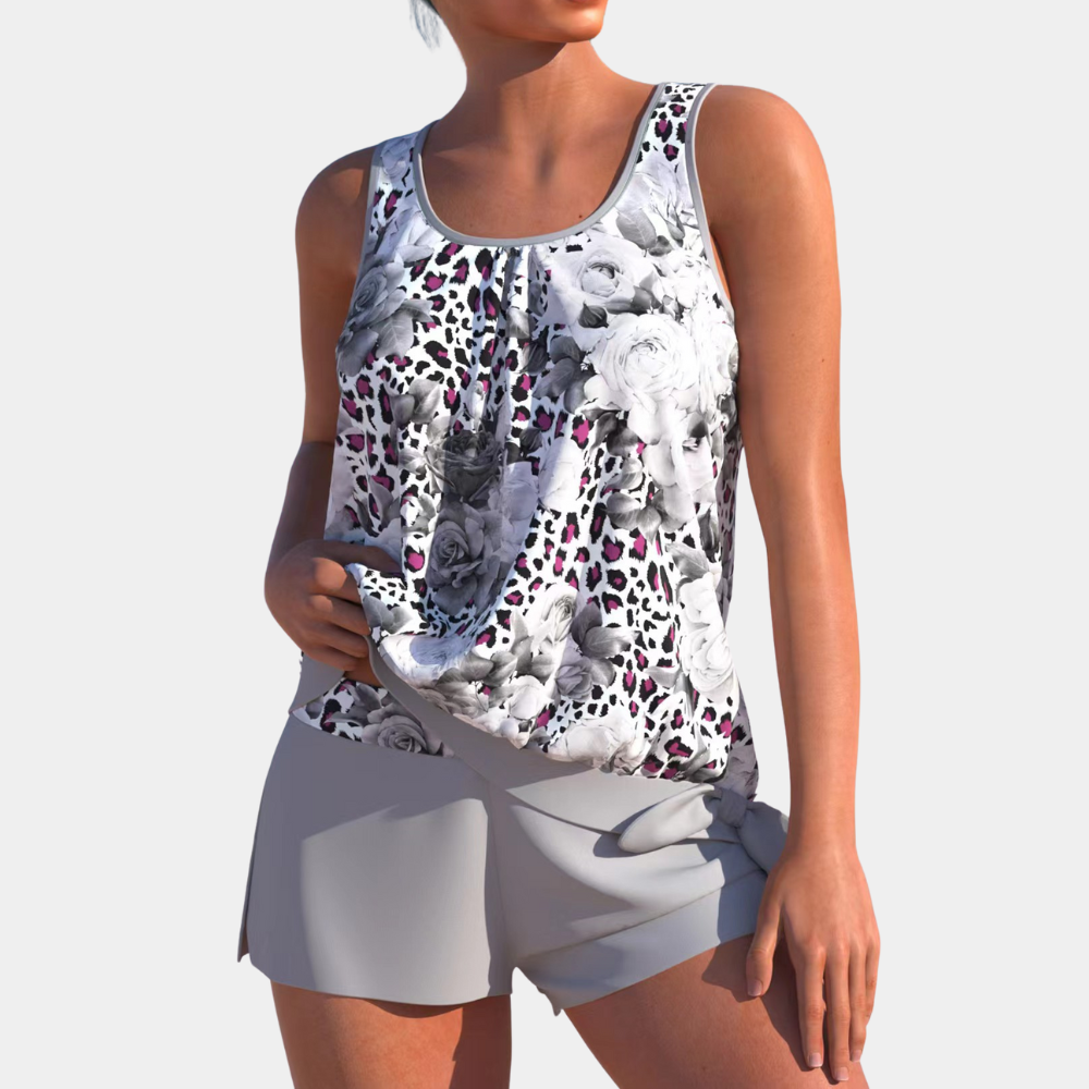 Tankini | Blommigt | Löst sittande | Badeshorts och topp | Badkläder för damer