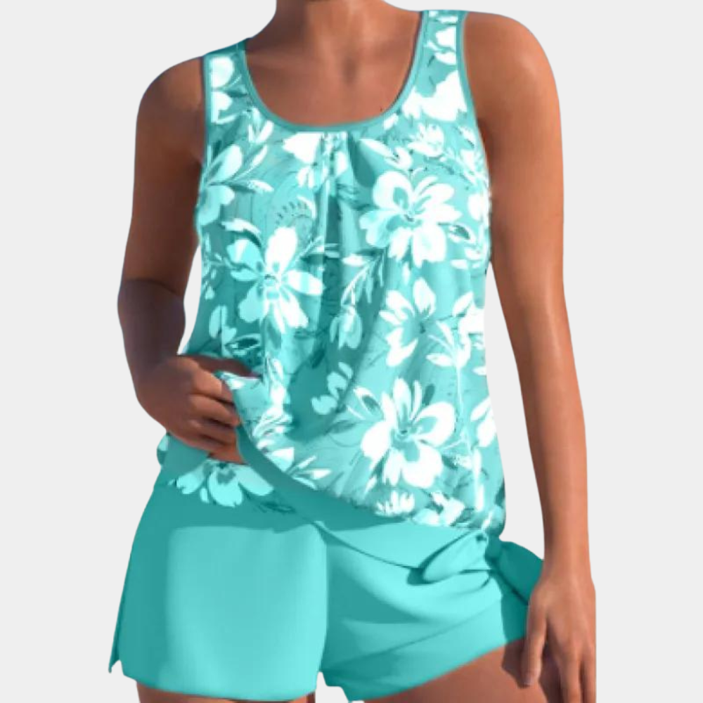 Tankini | Blommigt | Löst sittande | Badeshorts och topp | Badkläder för damer