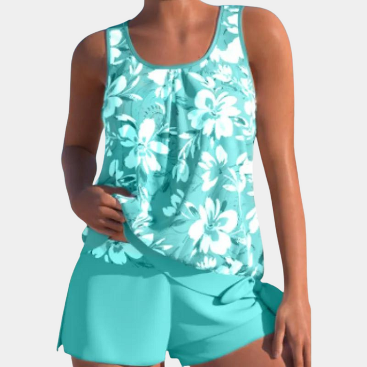 Tankini | Blommigt | Löst sittande | Badeshorts och topp | Badkläder för damer
