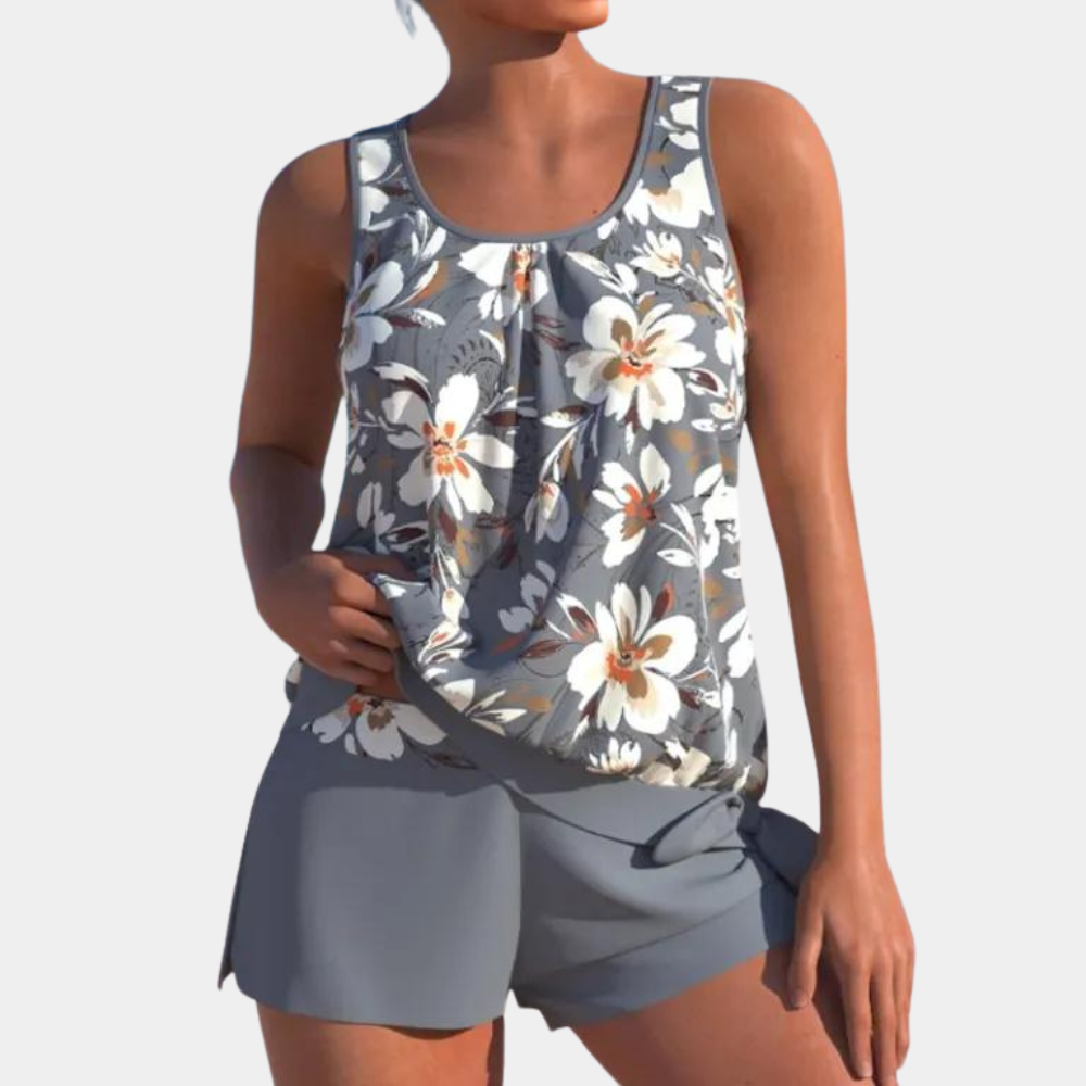 Tankini | Blommigt | Löst sittande | Badeshorts och topp | Badkläder för damer