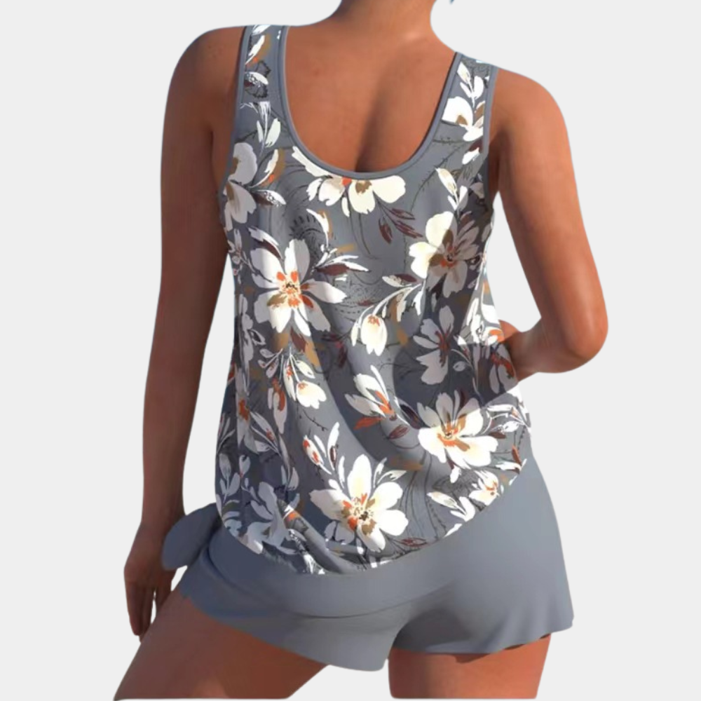 Tankini | Blommigt | Löst sittande | Badeshorts och topp | Badkläder för damer