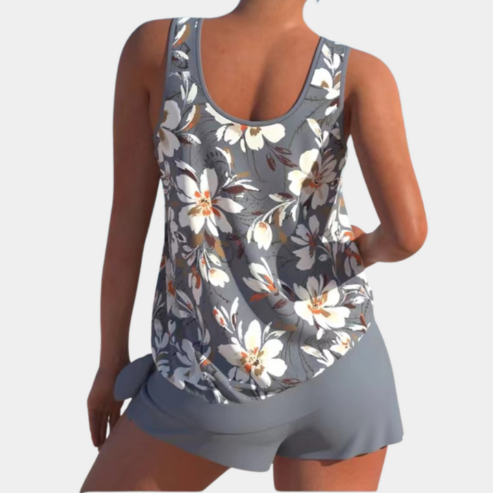 Tankini | Blommigt | Löst sittande | Badeshorts och topp | Badkläder för damer