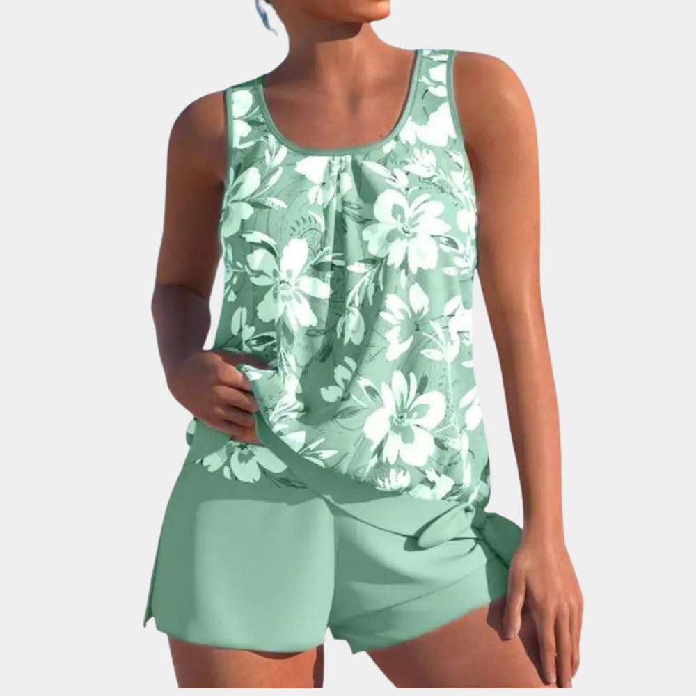 Tankini | Blommigt | Löst sittande | Badeshorts och topp | Badkläder för damer