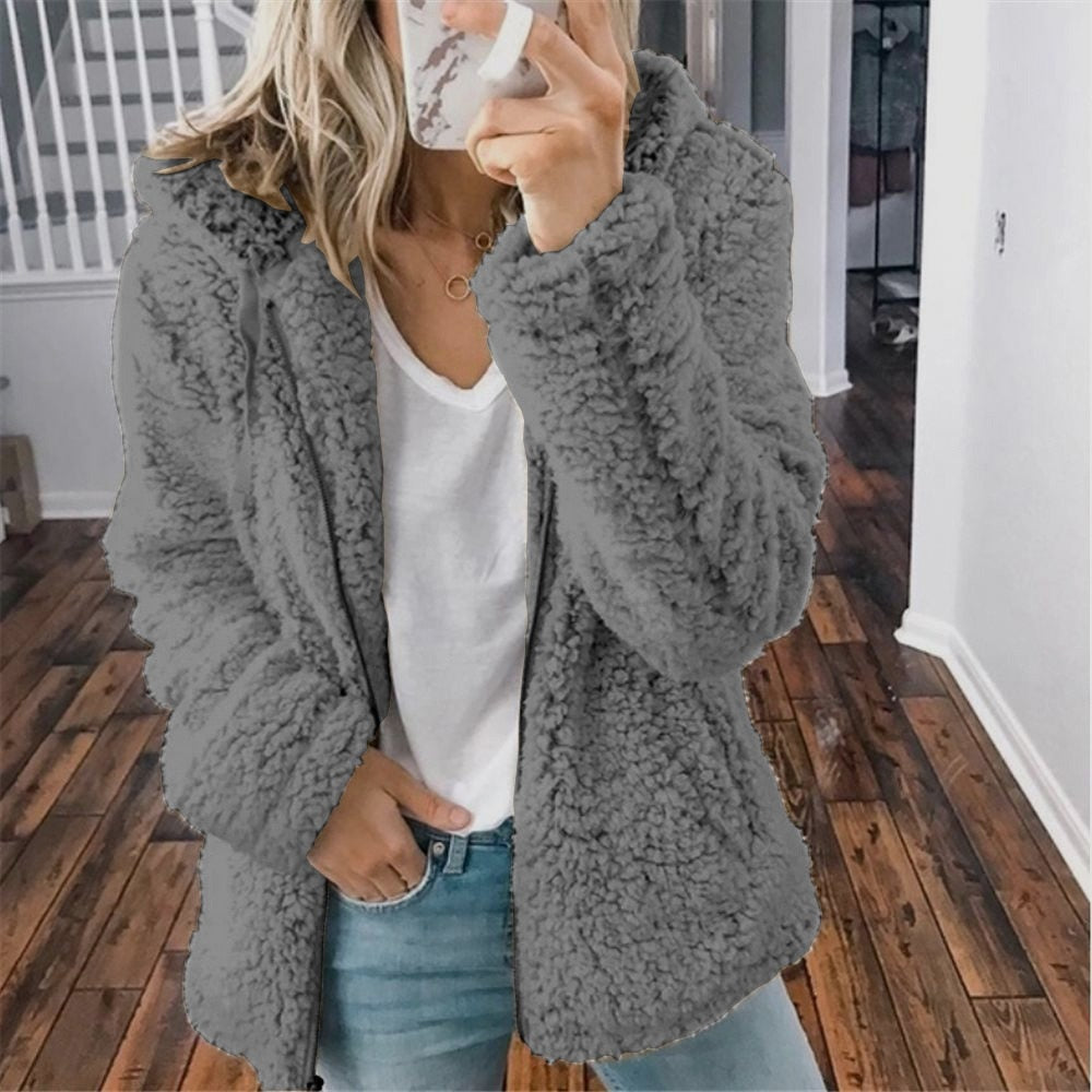 Teddy Cardigan - Zip-Up - Vinter - Fluffig Cardigan - Fleecejacka för kvinnor