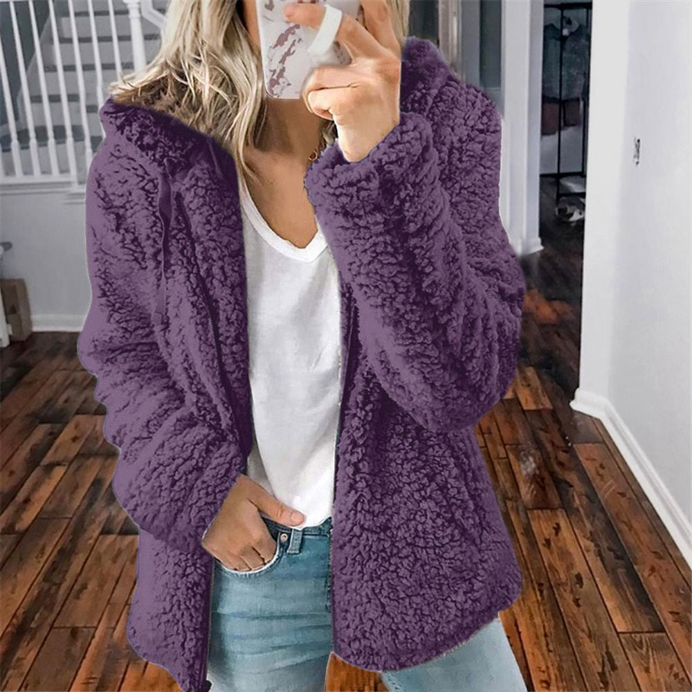 Teddy Cardigan - Zip-Up - Vinter - Fluffig Cardigan - Fleecejacka för kvinnor