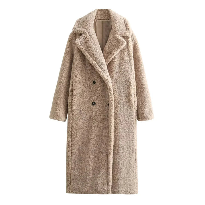 Teddy Coat | Dubbelknäppt | Fuskpäls | Vinterjacka | Lång överrock Dam