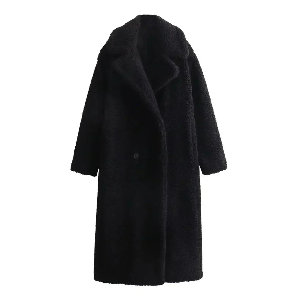 Teddy Coat | Dubbelknäppt | Fuskpäls | Vinterjacka | Lång överrock Dam