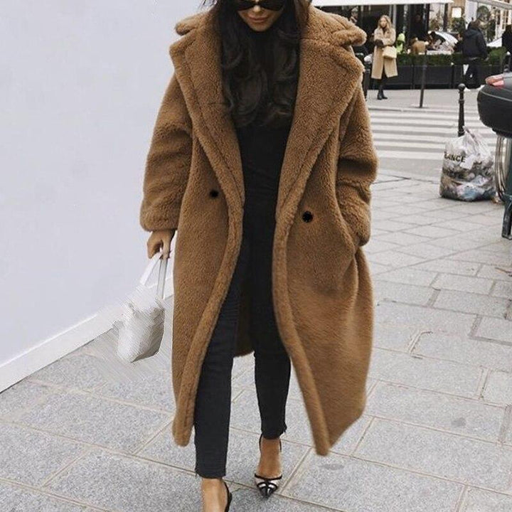 Teddy Coat | Dubbelknäppt | Fuskpäls | Vinterjacka | Lång överrock Dam