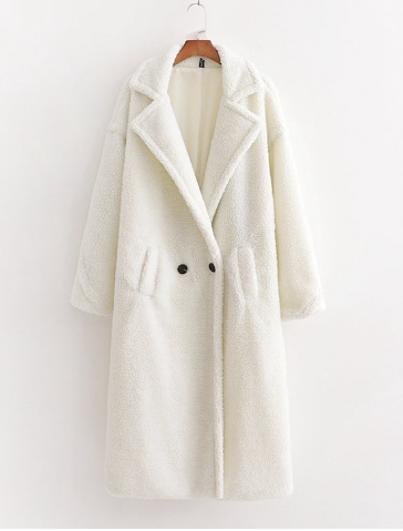 Teddy Coat | Fuskpäls | Dubbelknäppt | Lång vinterrock | Lång överrock Dam
