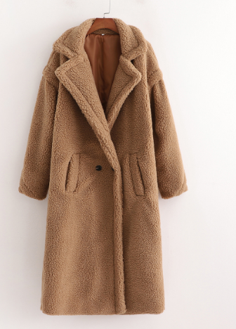 Teddy Coat | Fuskpäls | Dubbelknäppt | Lång vinterrock | Lång överrock Dam