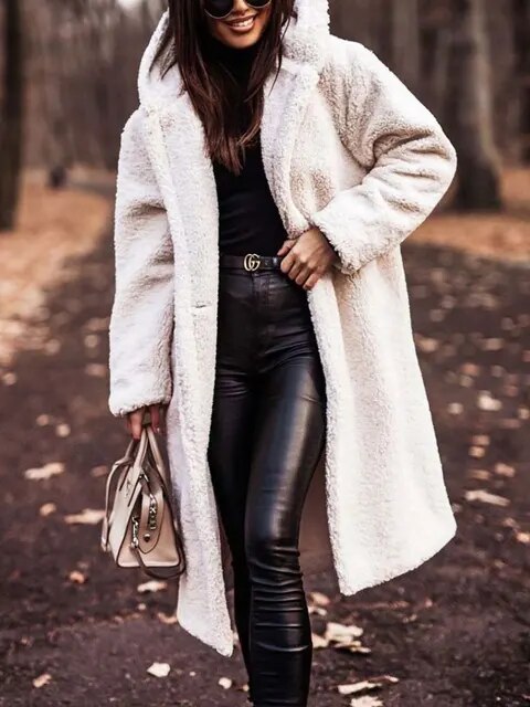 Teddy Coat | Hooded | Faux Fur | Long Coat | Vinterjacka för kvinnor