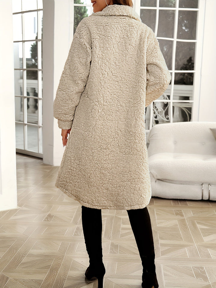 Teddy Coat | Lång | Enkelknäppt | Fuskpälsrock | Damrock