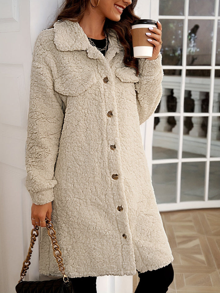 Teddy Coat | Lång | Enkelknäppt | Fuskpälsrock | Damrock