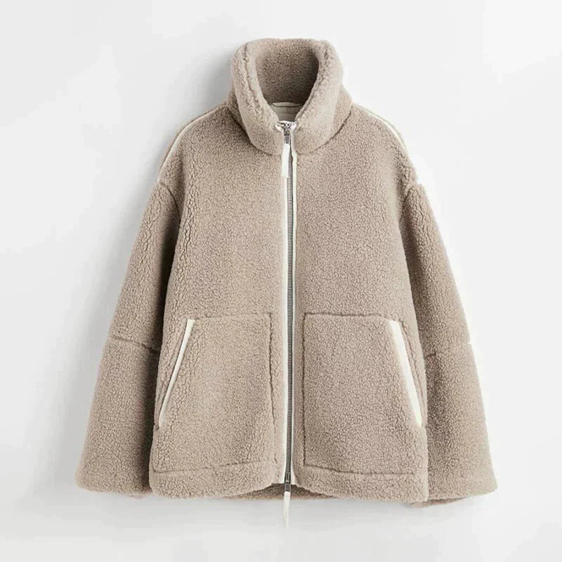 Teddy Fleece Jacka | Zip-Up | Varm | Överdimensionerad Teddy Jacka | Vinterkläder för kvinnor