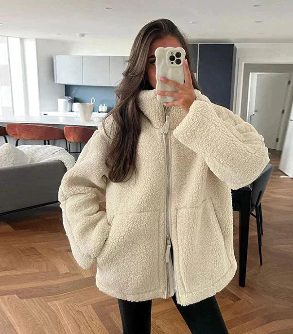 Teddy Fleece Jacka | Zip-Up | Varm | Överdimensionerad Teddy Jacka | Vinterkläder för kvinnor