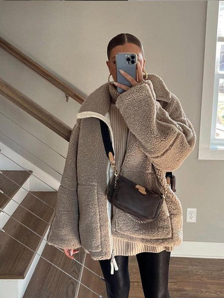 Teddy Fleece Jacka -  vinterjacka med dragkedja för damer