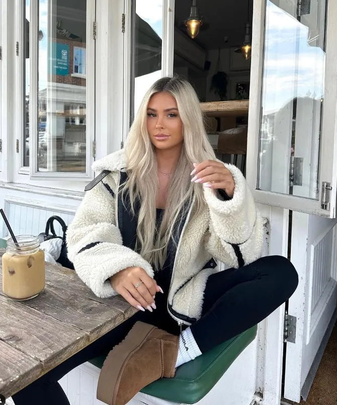 Teddy Fleecejacka - Oversized - Vit - Teddyjacka - Vinterjacka för dam