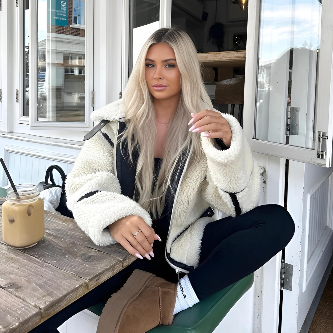 Teddyjacka | Vit | Fleece | Faux Fur Coat | Vinterjackor och -kappor för damer