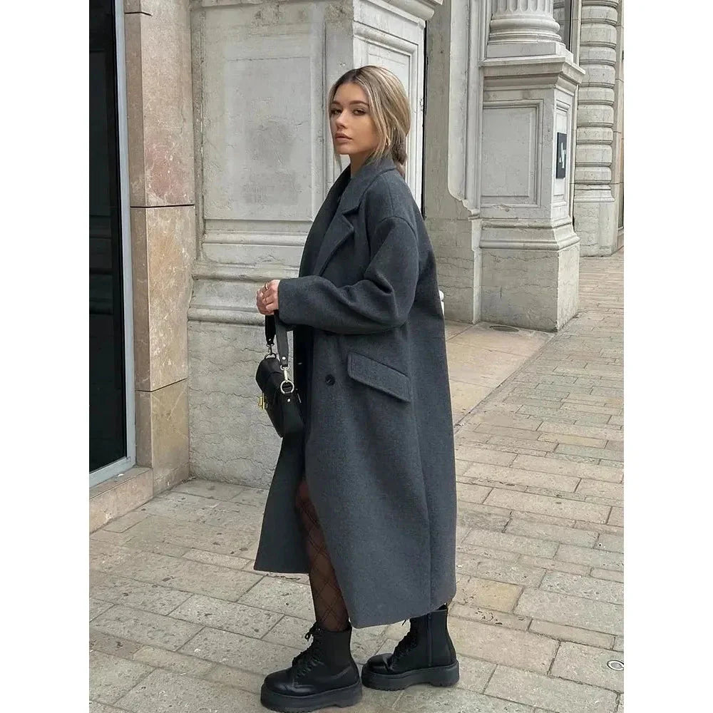 Trenchcoat i ull - Dubbelknäppt - Oversized - Lång ullrock - Vinterrockar & jackor för dam