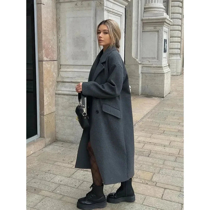 Trenchcoat i ull - Dubbelknäppt - Oversized - Lång ullrock - Vinterrockar & jackor för dam