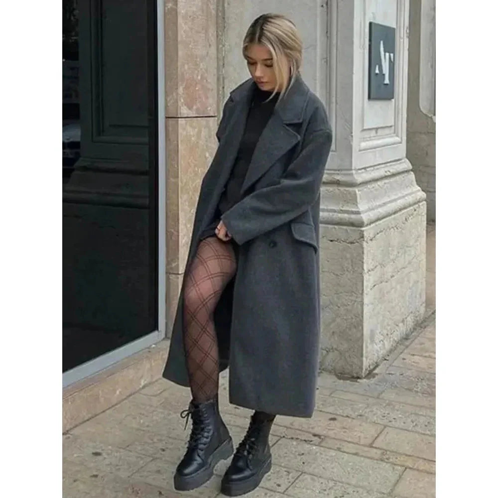 Trenchcoat i ull - Dubbelknäppt - Oversized - Lång ullrock - Vinterrockar & jackor för dam