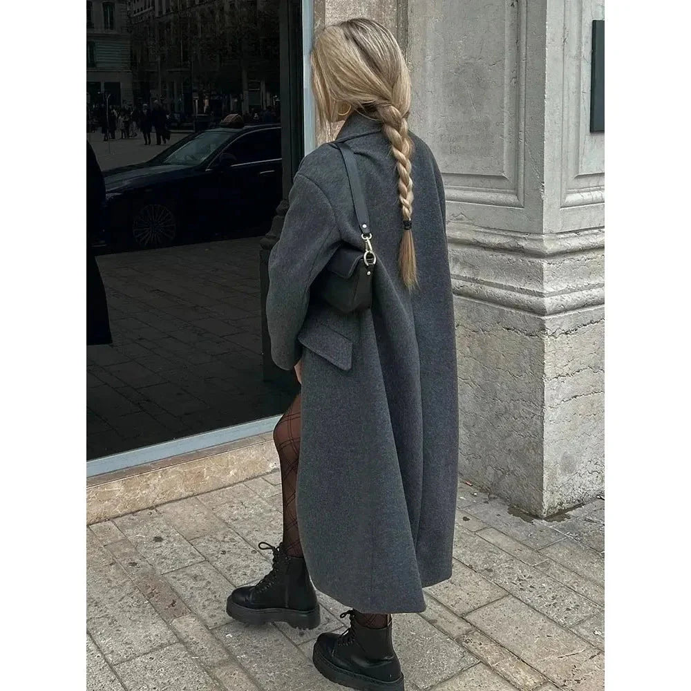 Trenchcoat i ull - Dubbelknäppt - Oversized - Lång ullrock - Vinterrockar & jackor för dam