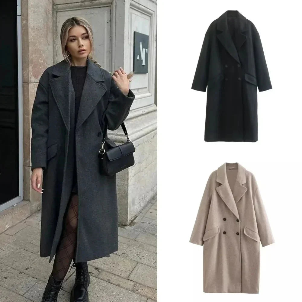 Trenchcoat i ull - Dubbelknäppt - Oversized - Lång ullrock - Vinterrockar & jackor för dam