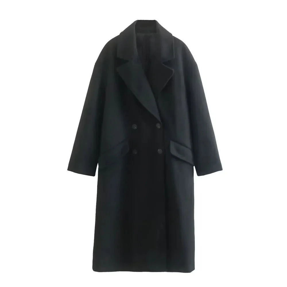 Trenchcoat i ull - Dubbelknäppt - Oversized - Lång ullrock - Vinterrockar & jackor för dam