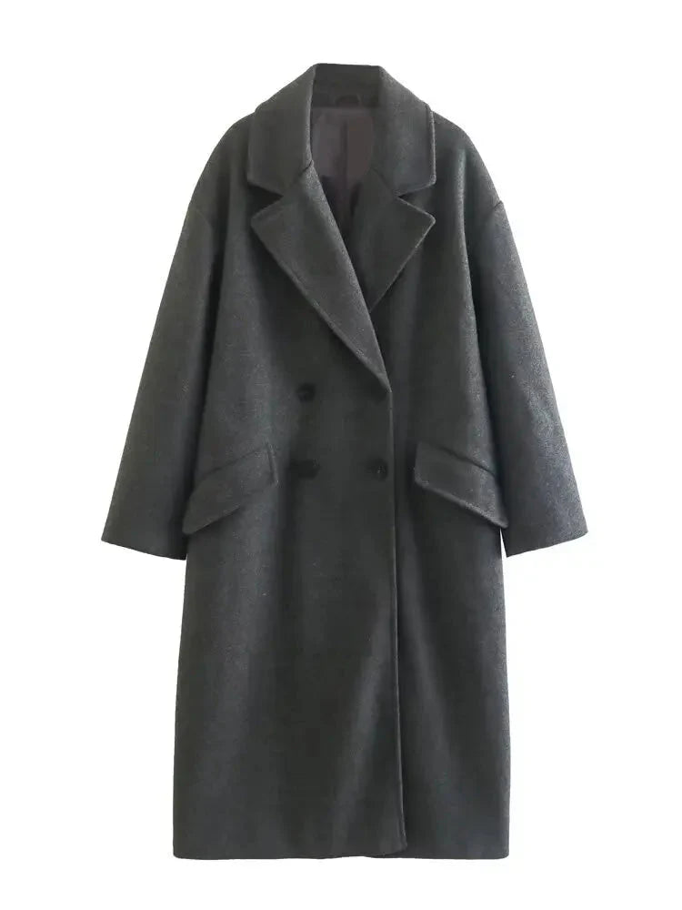 Trenchcoat i ull - Dubbelknäppt - Oversized - Lång ullrock - Vinterrockar & jackor för dam