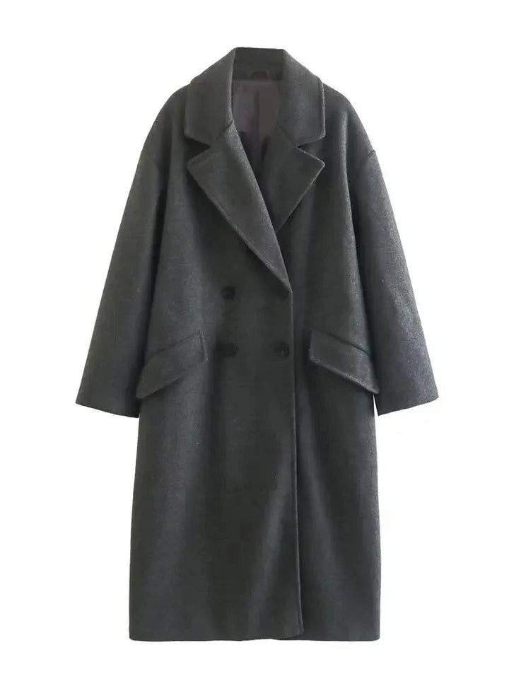 Trenchcoat i ull - Dubbelknäppt - Oversized - Lång ullrock - Vinterrockar & jackor för dam