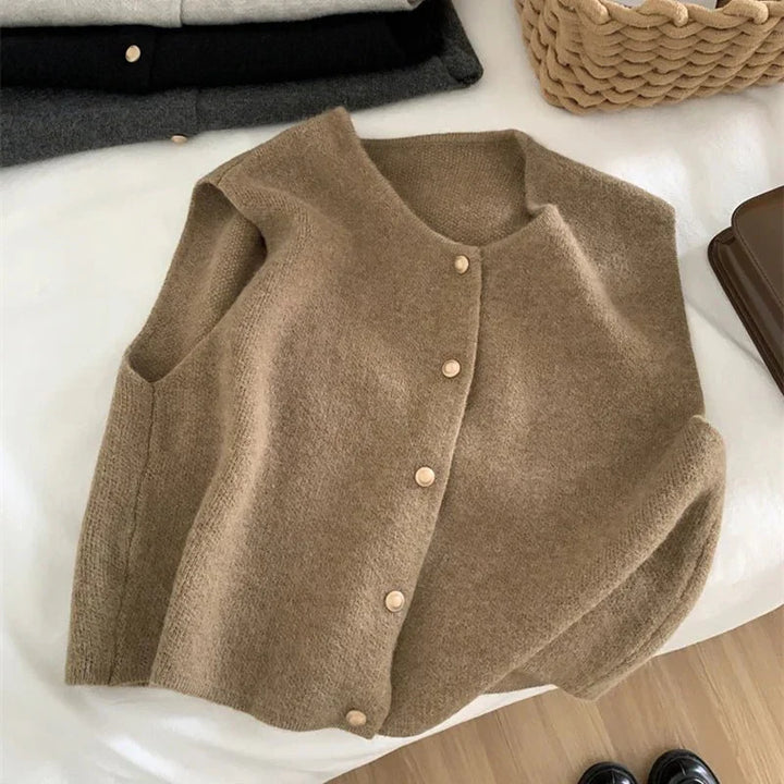 Tröja Vest - Ärmlös stickad gilet med knappar för kvinnor