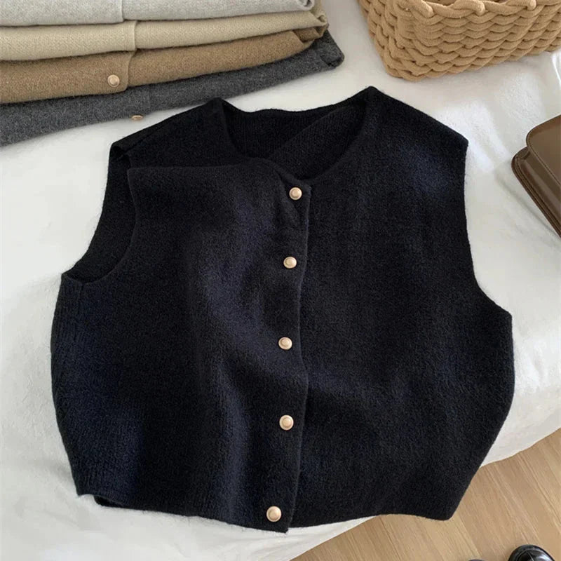 Tröja Vest - Ärmlös stickad gilet med knappar för kvinnor