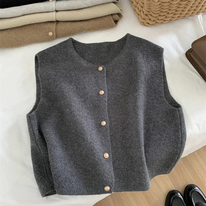 Tröja Vest - Ärmlös stickad gilet med knappar för kvinnor