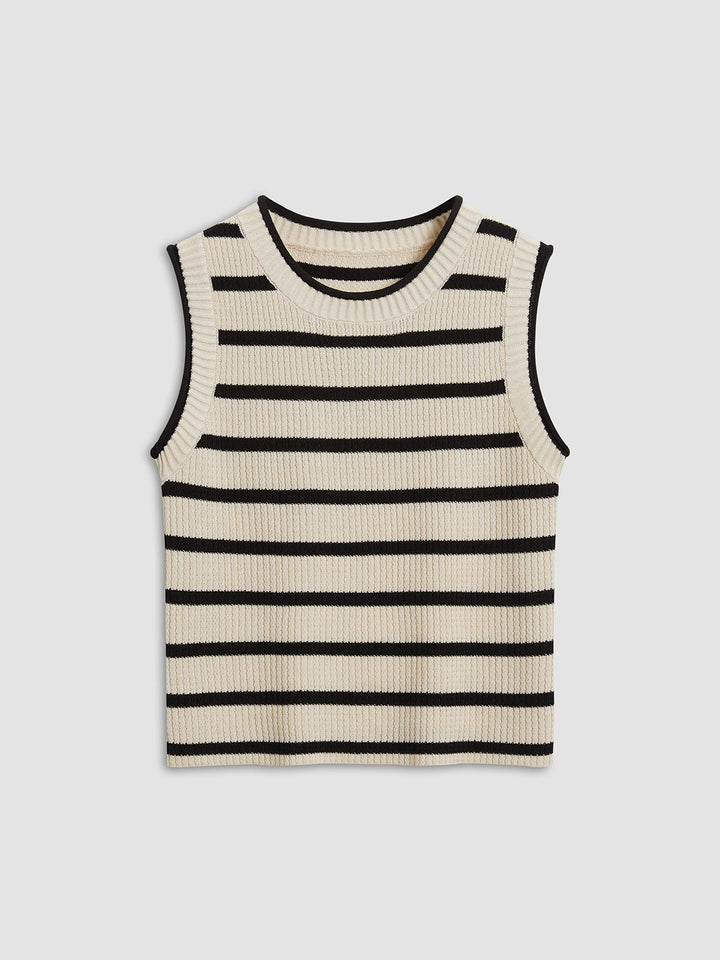 Tröja Vest - Stickad - Randig - Jumper Ärmlös - Damstickat