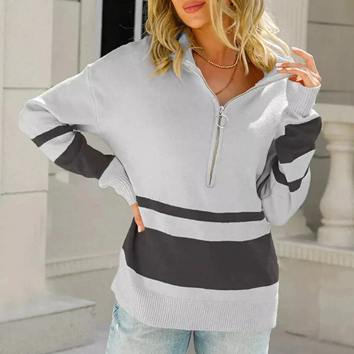 Tröja med halv dragkedja | Casual | Loose Fit | Stickad tröja | Damkläder