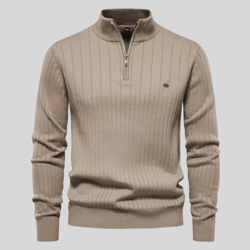 Tröja med halv dragkedja - Hög hals - Pullover - Ribbstickad tröja - Herrkläder