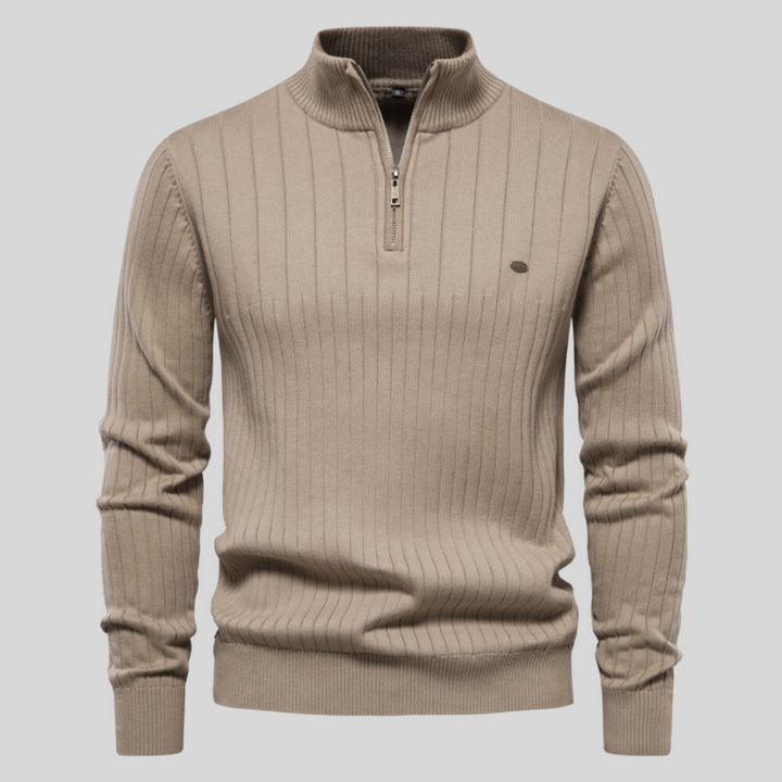 Tröja med halv dragkedja - Hög hals - Pullover - Ribbstickad tröja - Herrkläder